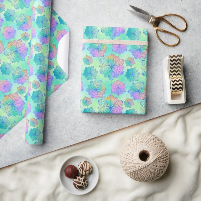Presente Papel de empacotamento Floral Pastel Rainbow (Artesanato)