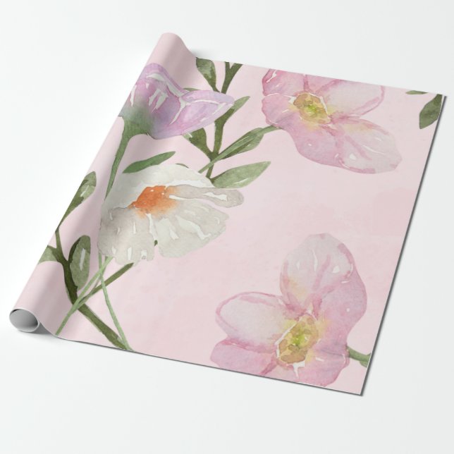 Presente Papel de empacotamento Floral Rosa (Desenrolado)
