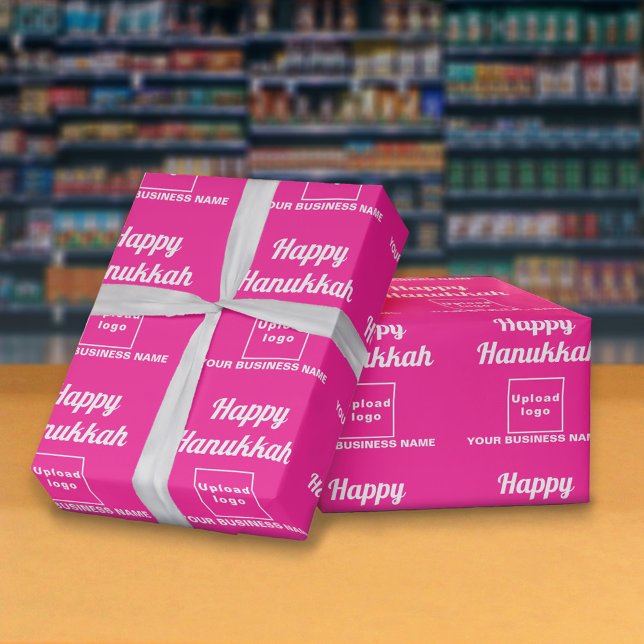 Presente Papel de empacotamento rosa do Hanukkah comercial (Hanukkah greeting, business name and logo on pink wrapping paper)