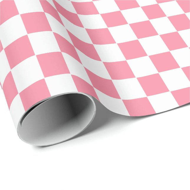 Presente Papel de empacotamento rosa e branco verificado (Ponta do rolo)