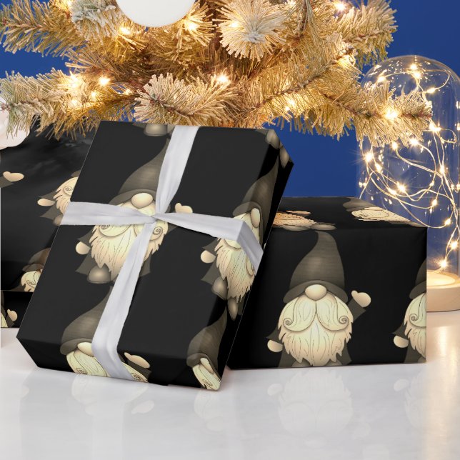 Presente Papel de enfeite de natal, anão-preto, bonito (Feriados)