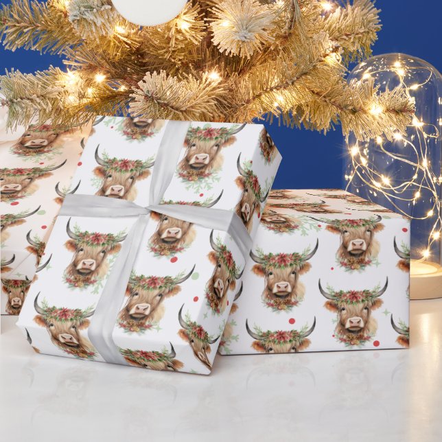 Presente Papel de enfeite de Natal Russo em Highland Cow (Feriados)