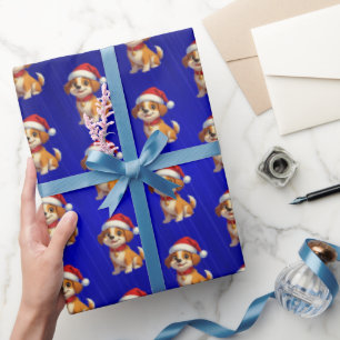 Presente Papel de enfeite de película azul Cão-de-natal