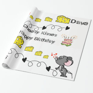 Presente Papel De Enrolação Cheesy Mousey Kisses Feliz Aniv