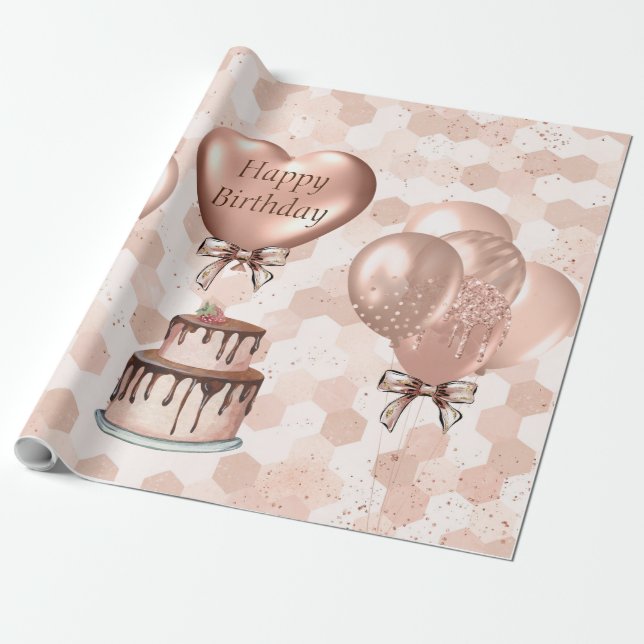 Presente Papel de enrolamento 15' de papel Dourado Aniversá (Desenrolado)
