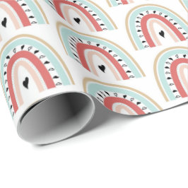 Presente Papel de enrolamento - Arco-íris e Corações