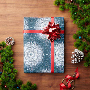 Presente Papel de enrolamento azul de Natal/Inverno/Vintage