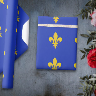 Presente Papel de enrolamento azul real com Fleur de Lis de