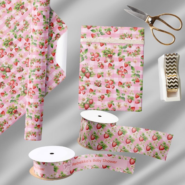 Presente Papel de enrolamento Berry Sweet Pink Gingham (Criador carregado)