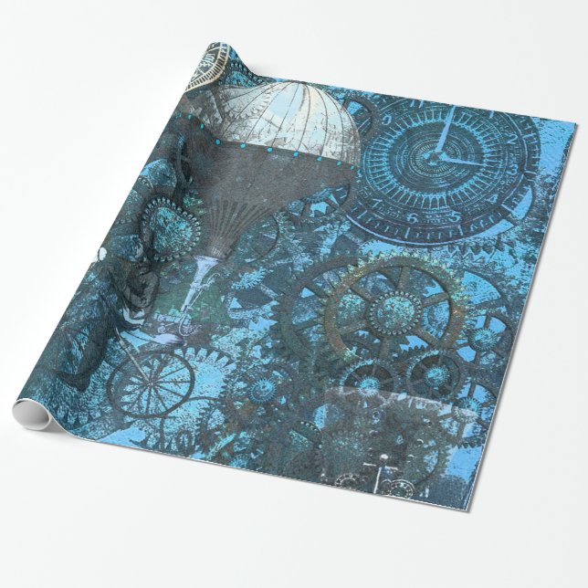 Presente Papel de enrolamento Blue Steampunk (Desenrolado)
