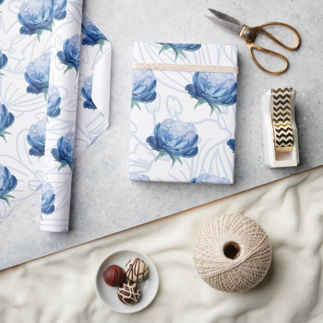Presente Papel de enrolamento Botânico de pénia azul Elegan (Artesanato)