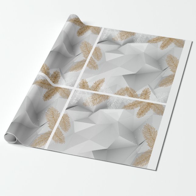 Presente Papel de enrolamento branco e Ouro festivo (Desenrolado)