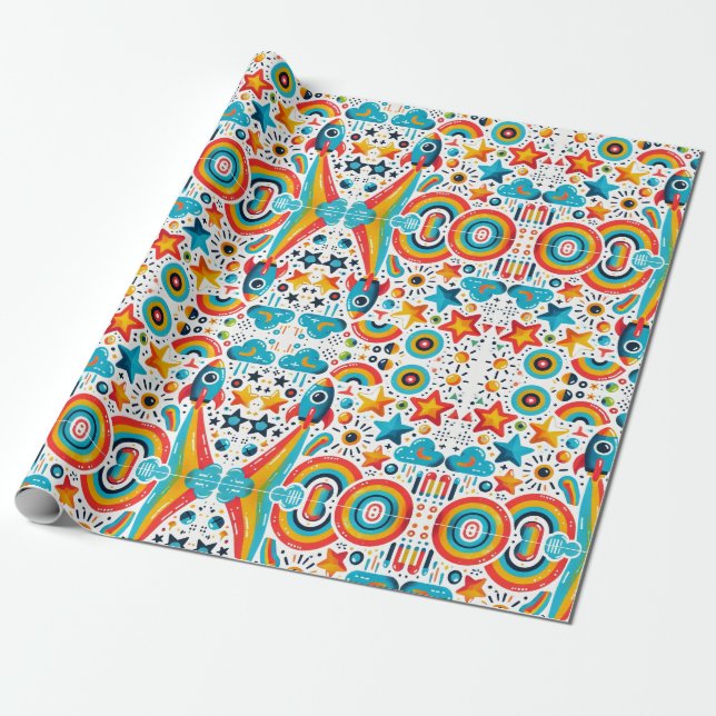 Presente Papel de enrolamento "Celebração Cósmica" (Desenrolado)