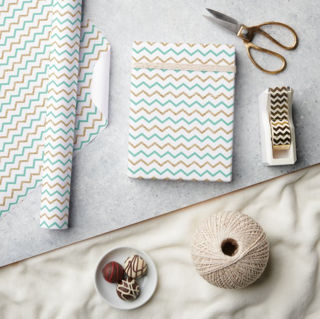 Presente Papel de enrolamento Chic Dourado Chevron (Artesanato)