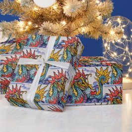 Presente Papel de enrolamento colorido do Azulejo de dragão