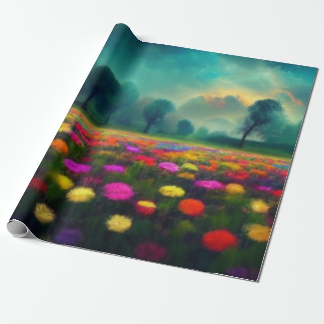 Presente Papel de enrolamento com cores vívidas Florais (Desenrolado)