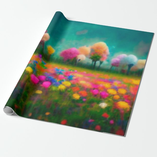 Presente Papel de enrolamento com cores vívidas Florais (Desenrolado)