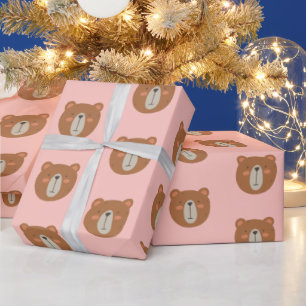 Presente Papel de enrolamento cor-de-rosa, bonito, com urso