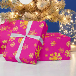 Presente Papel de enrolamento cor-de-rosa com flocos de nev