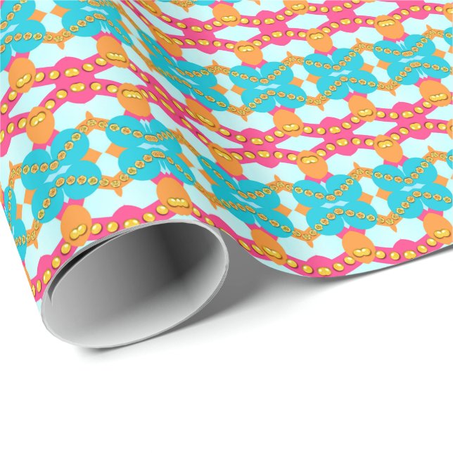Presente Papel de enrolamento, cor-de-rosa, com tiras Geomé (Ponta do rolo)