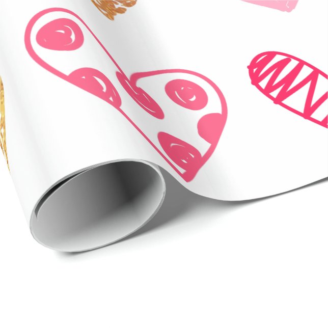 Presente Papel de enrolamento - Corações rosa e Dourados (Ponta do rolo)