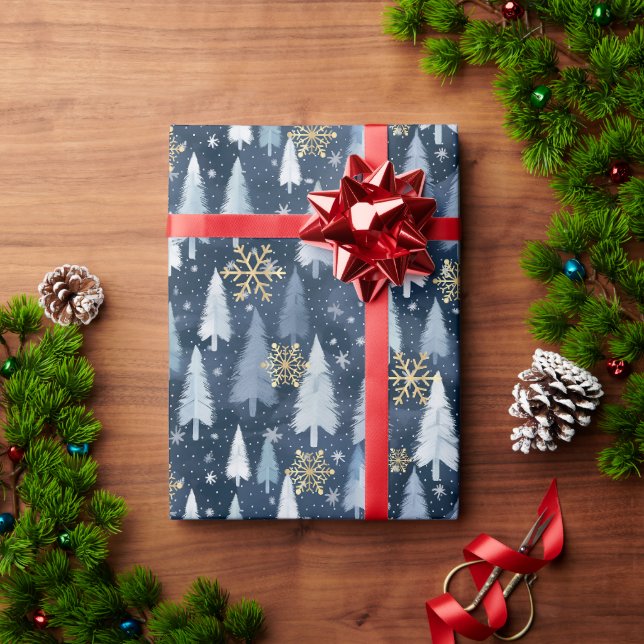 Presente Papel de enrolamento da árvore de Natal azul escur (Presente de Natal)