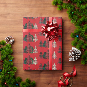 Presente Papel de enrolamento da árvore de Natal da xadrez