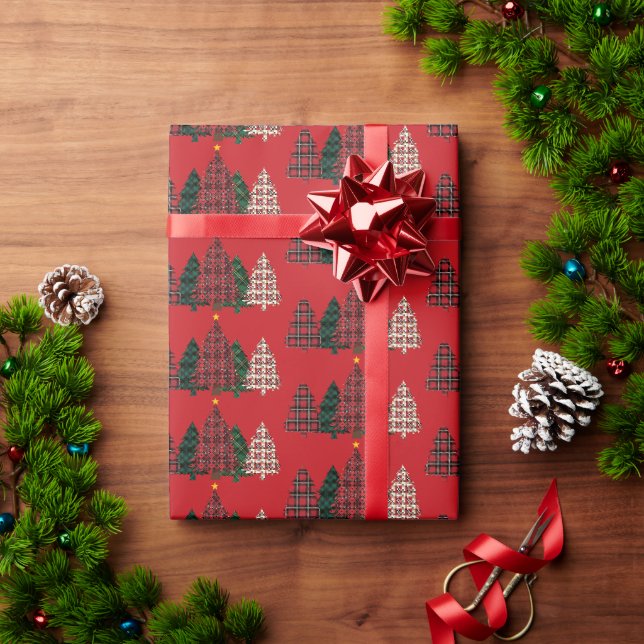 Presente Papel de enrolamento da árvore de Natal da xadrez (Presente de Natal)