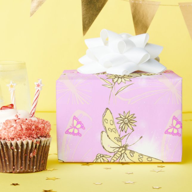 Presente Papel de enrolamento da borboleta rosa cor-de-rosa (Festa de aniversário)