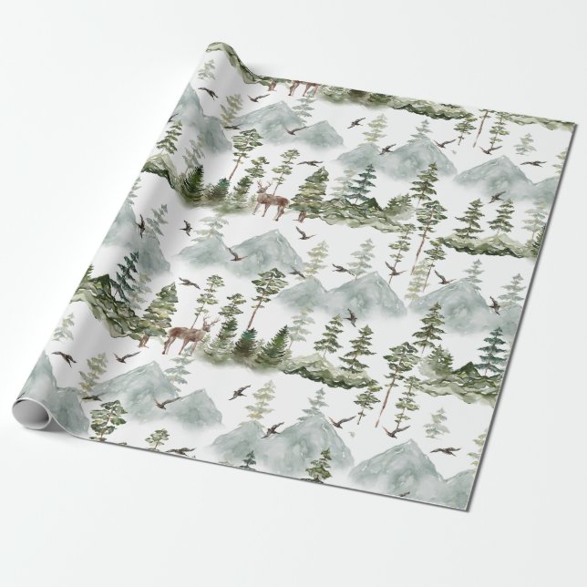 Presente Papel de enrolamento da floresta Deer Evergreen (Desenrolado)