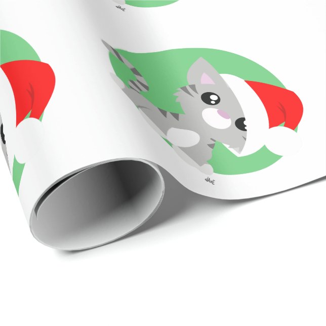 Presente Papel de enrolamento da Gatinho de Natal da cinza (Ponta do rolo)