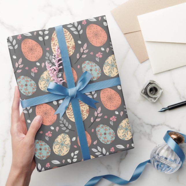 Presente Papel de enrolamento da Páscoa Floral Escura - Ovo (Presentear)