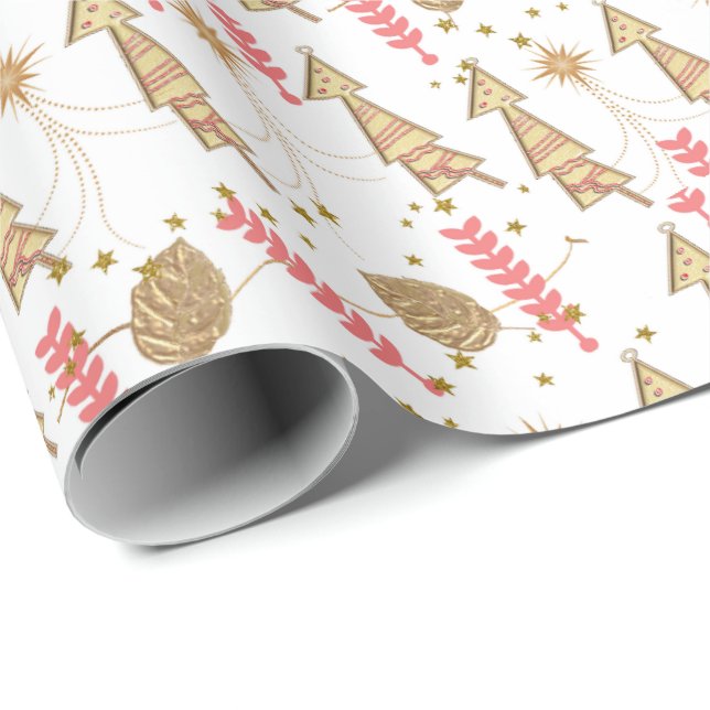 Presente Papel de enrolamento das árvores de Natal Branco (Ponta do rolo)