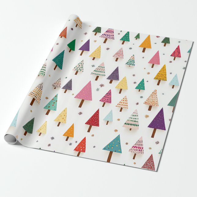 Presente Papel de enrolamento das árvores de Natal com traç (Desenrolado)