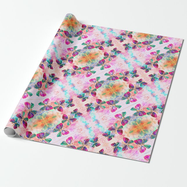Presente Papel de enrolamento das borboletas de aquarelas (Desenrolado)
