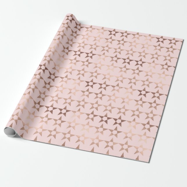 Presente Papel de enrolamento das estrelas rosa Dourado (Desenrolado)