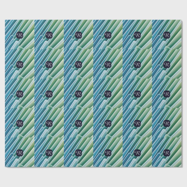 Presente Papel de enrolamento de Abstrato verde azul monogr (Aberto)