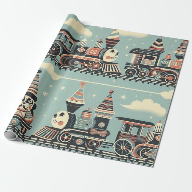 Presente Papel de enrolamento de aniversário do comboio (Desenrolado)