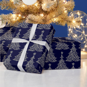 Presente Papel de enrolamento de árvores de Natal com brilh