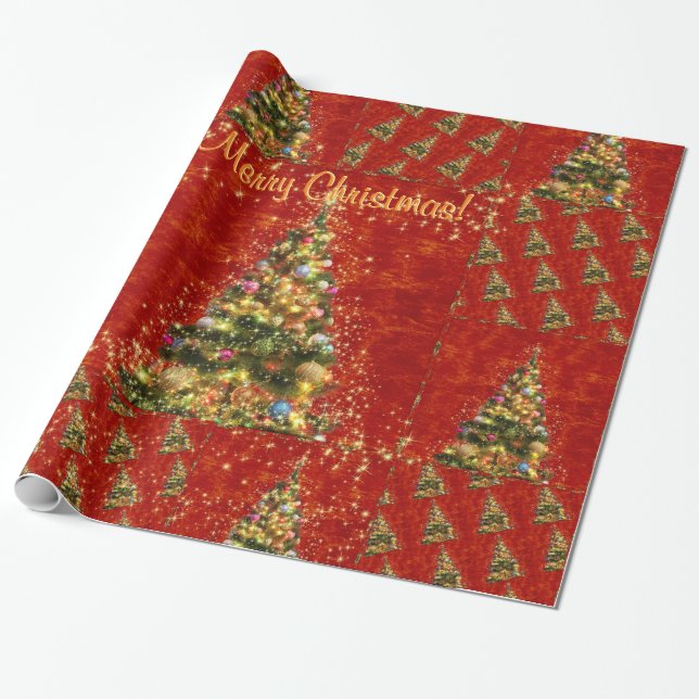 Presente Papel de enrolamento de árvores de Natal espumante (Desenrolado)