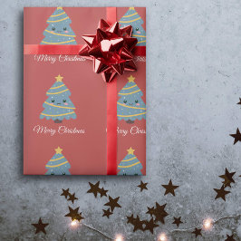 Presente Papel de enrolamento de árvores de Natal Kawaii