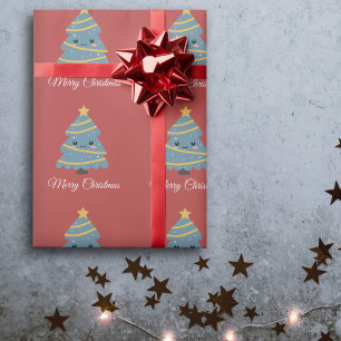 Presente Papel de enrolamento de árvores de Natal Kawaii