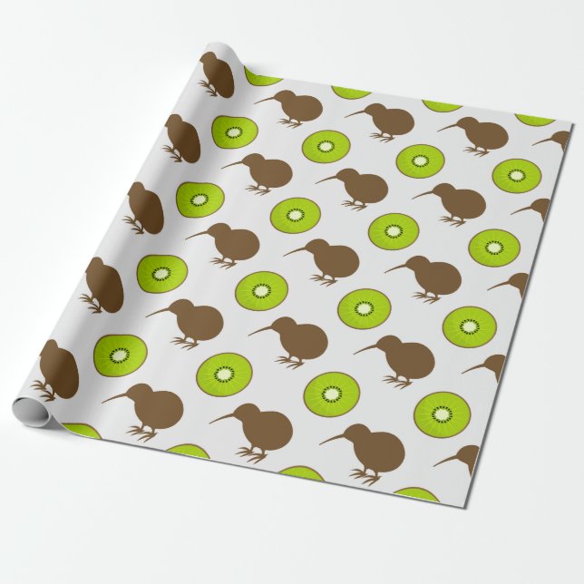 Presente Papel de enrolamento de aves e frutas de Kiwi (Desenrolado)