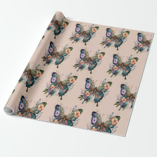 Presente Papel de enrolamento de borboletas e flores