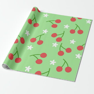 Presente Papel de enrolamento de cerejas e flores brancas