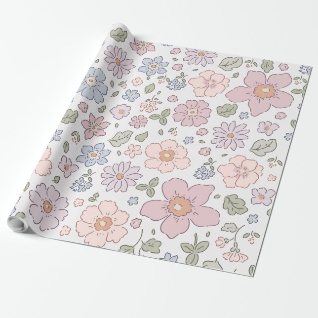 Presente Papel de enrolamento de Chás de fraldas Florais Di (Desenrolado)
