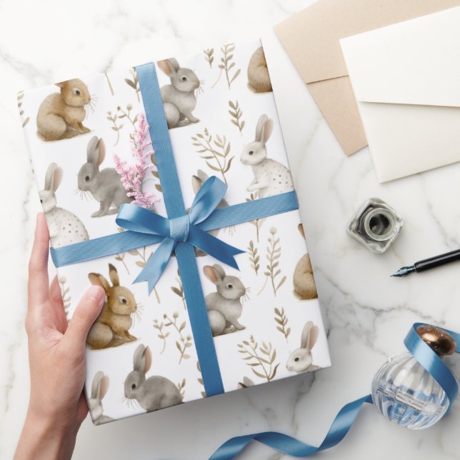 Presente Papel de enrolamento de coelhos e folhas (Presentear)
