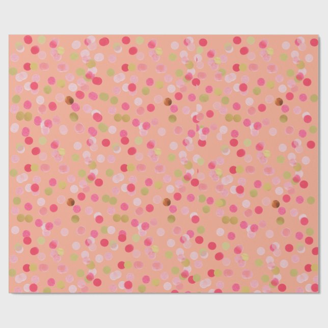 Presente Papel de enrolamento de Confetti rosa e Dourado (Aberto)