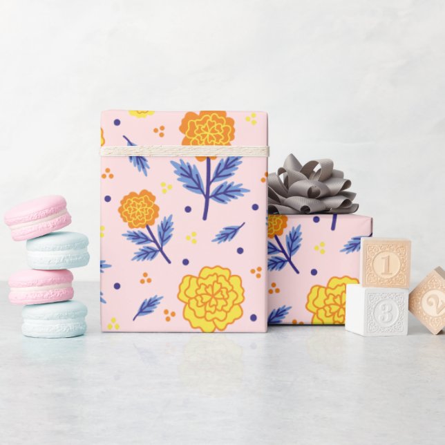 Presente Papel de enrolamento de cor-de-rosa marigold (Chá de bebê)