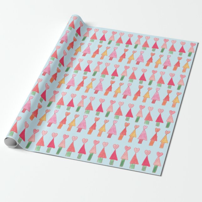 Presente Papel de enrolamento de corações da árvore de Nata (Desenrolado)